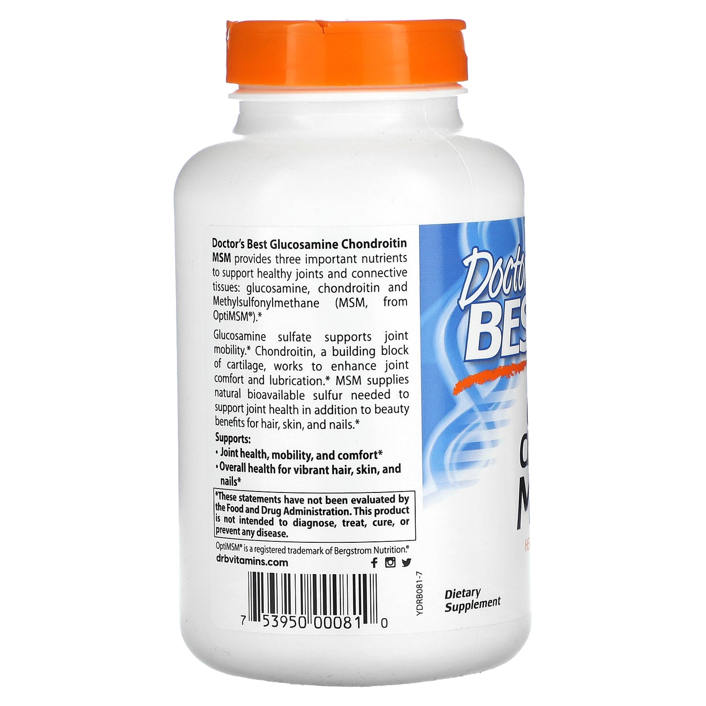 Doctor's Best Glucosamine Chondroitin MSM with OptiMSM, 240 Veggie Caps
