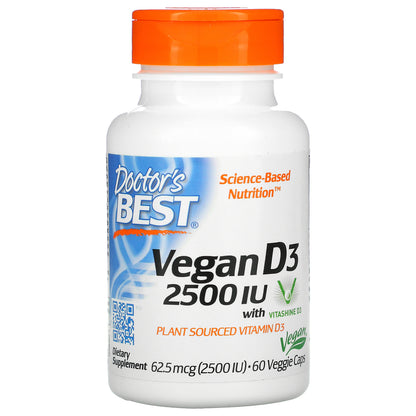 Doctor's Best Vegan D3 with Vitashine D3, 2,500 IU, 60 Veggie Caps