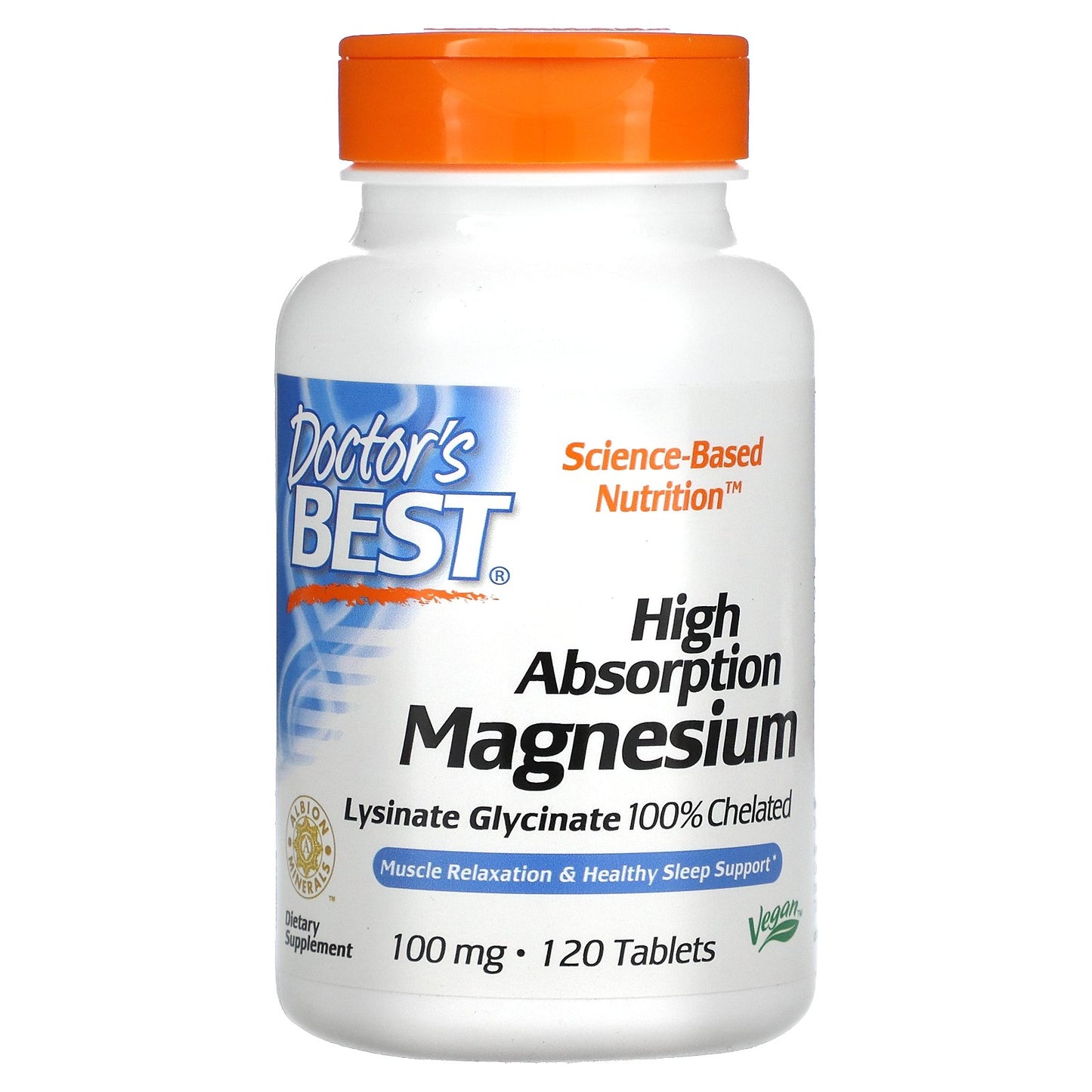 Doctor's Best High Absorption Magnesium, 100 mg, 120 Tablets
