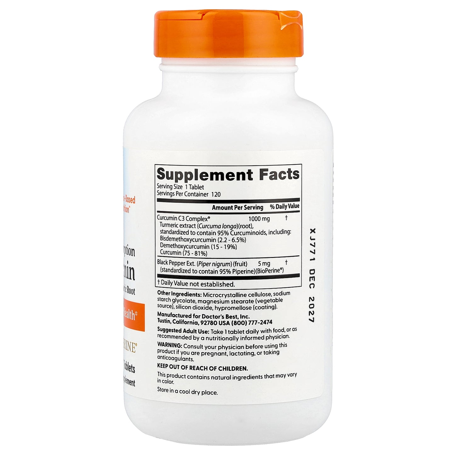 Doctor's Best High Absorption Curcumin, 1,000 mg, 120 Tablets