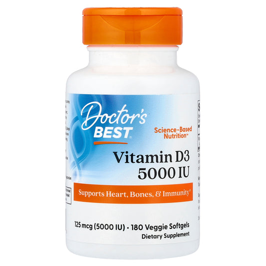 Doctor's Best Vitamin D3, 125 mcg (5,000 IU), 180 Veggie Softgels