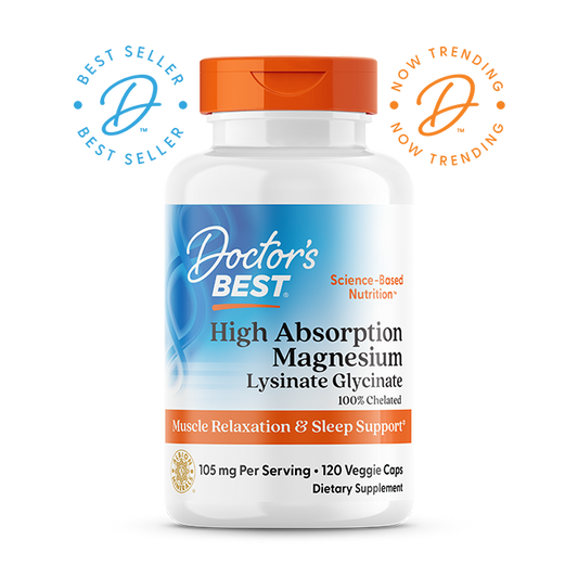 Doctor's Best High Absorption Magnesium, Lysinate Glycinate 100% Chelated, 52.5 mg, 120 Veggie Caps