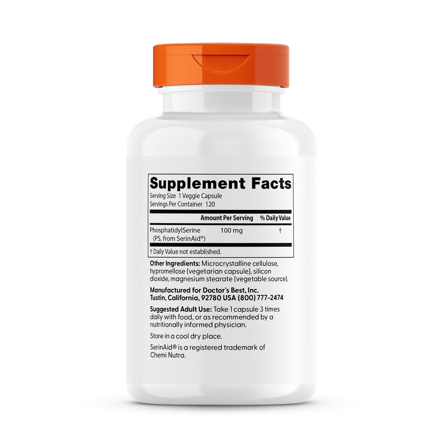 Doctor's Best Phosphatidylserine with SerinAid, 100 mg, 120 Veggie Caps
