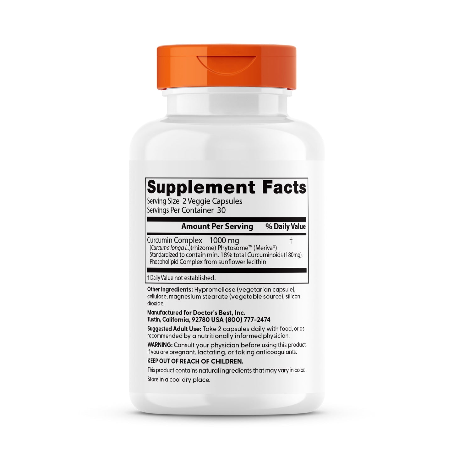 Doctor's Best Curcumin Phytosome with Meriva, 1,000 mg Per Serving, 60 Veggie Caps