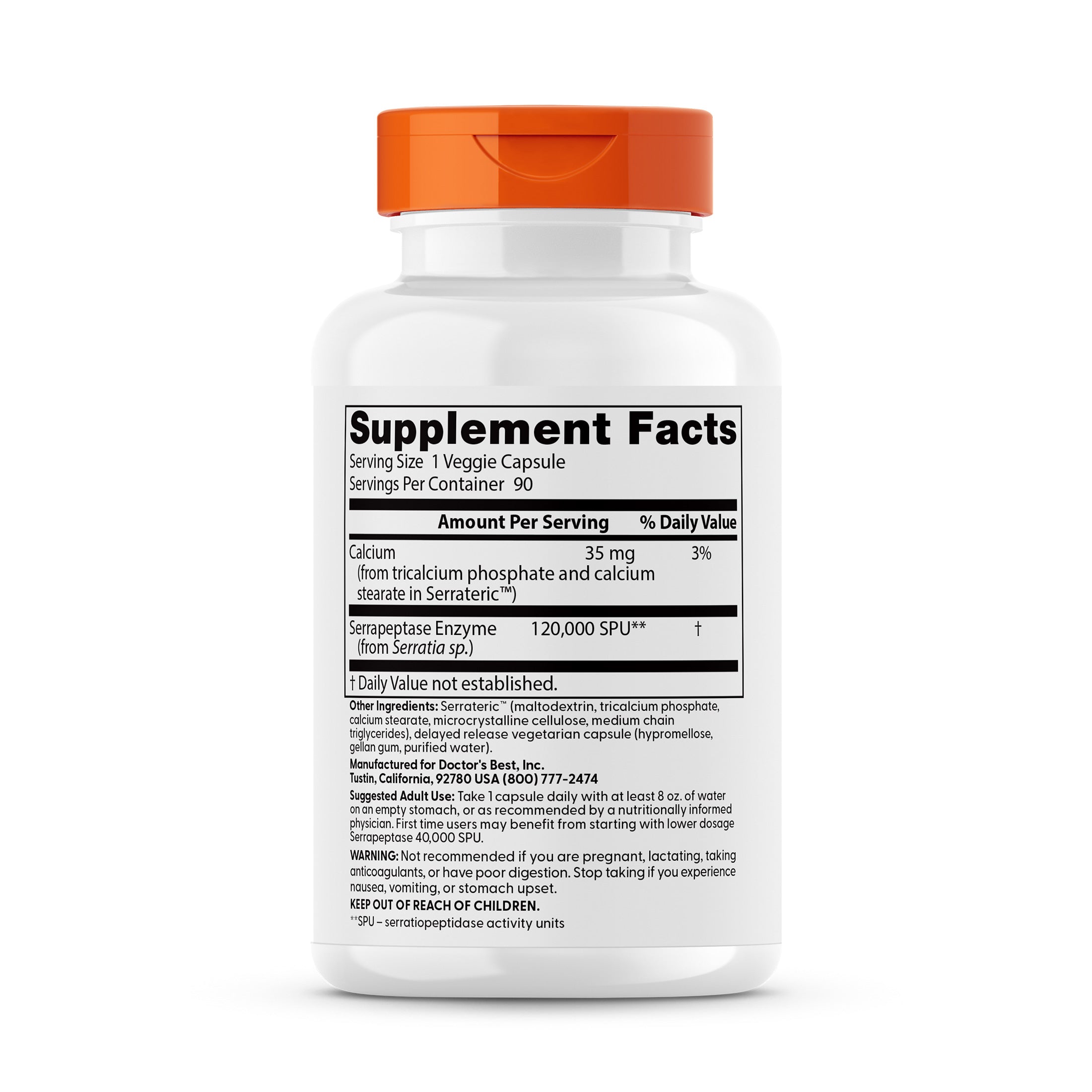 Doctor's Best High Potency Serrapeptase, 120,000 SPU, 90 Veggie Caps