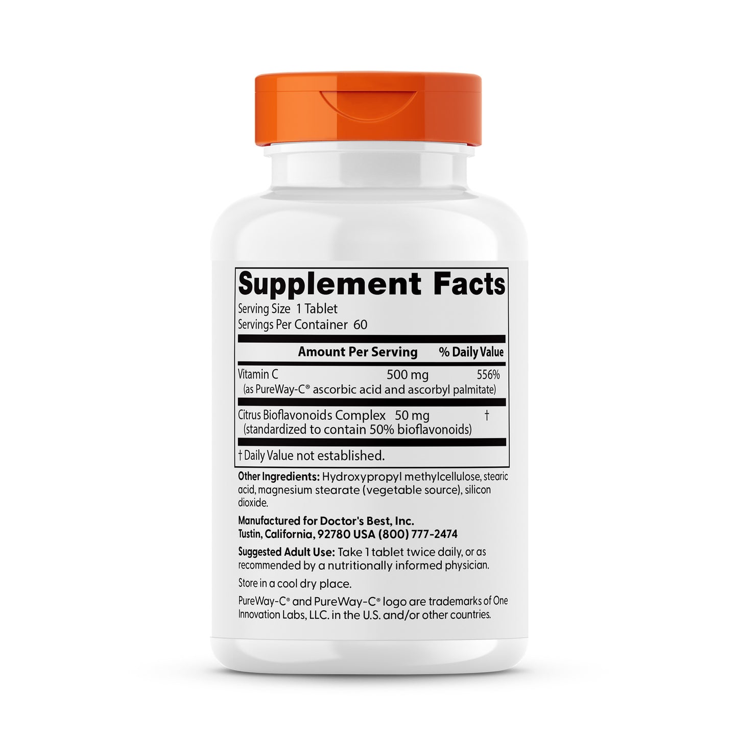 Doctor's Best High Absorption Vitamin C with PureWay-C, 500 mg, 60 Tablets