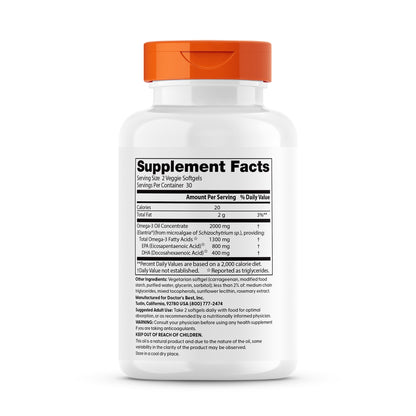 Doctor's Best Vegan Omega-3, 2,000 mg, 6 Veggie Softgels (1,000 mg per Softgel)